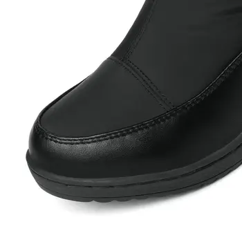 NESIMOO 2021 Peste Genunchi Cizme pentru Femei din Piele PU de Jos cu Fermoar pentru Femei Pantofi Rotund-Deget de la picior de Pluș Pană Călcâi Iarna Zapada Ghete Size35-43