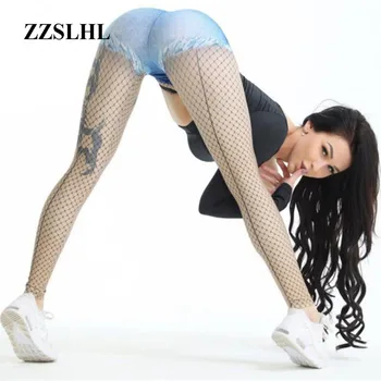 Fitness Femei Jambiere Sexy Fishnet Imprimate Poliester Legging Antrenament Talie Mare Push-Up Slim Jambiere