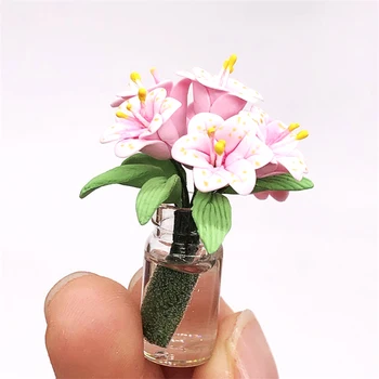 1/12 casă de Păpuși în Miniatură Accesorii Mini Pink Lily Simulare de Flori Model Jucării pentru Papusa Casa Decor